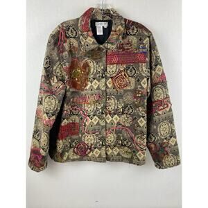 Coldwater Creek Floral Embroidered Beaded Tapestry Jacket Women's Size Medium